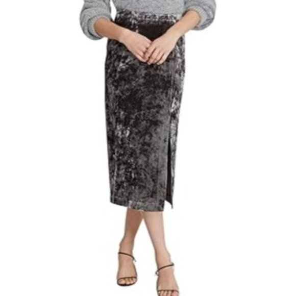 Club Monaco Crush Velvet Midi Side Slit Jupe Skirt Grayish Brown Small NEW - Picture 1 of 7
